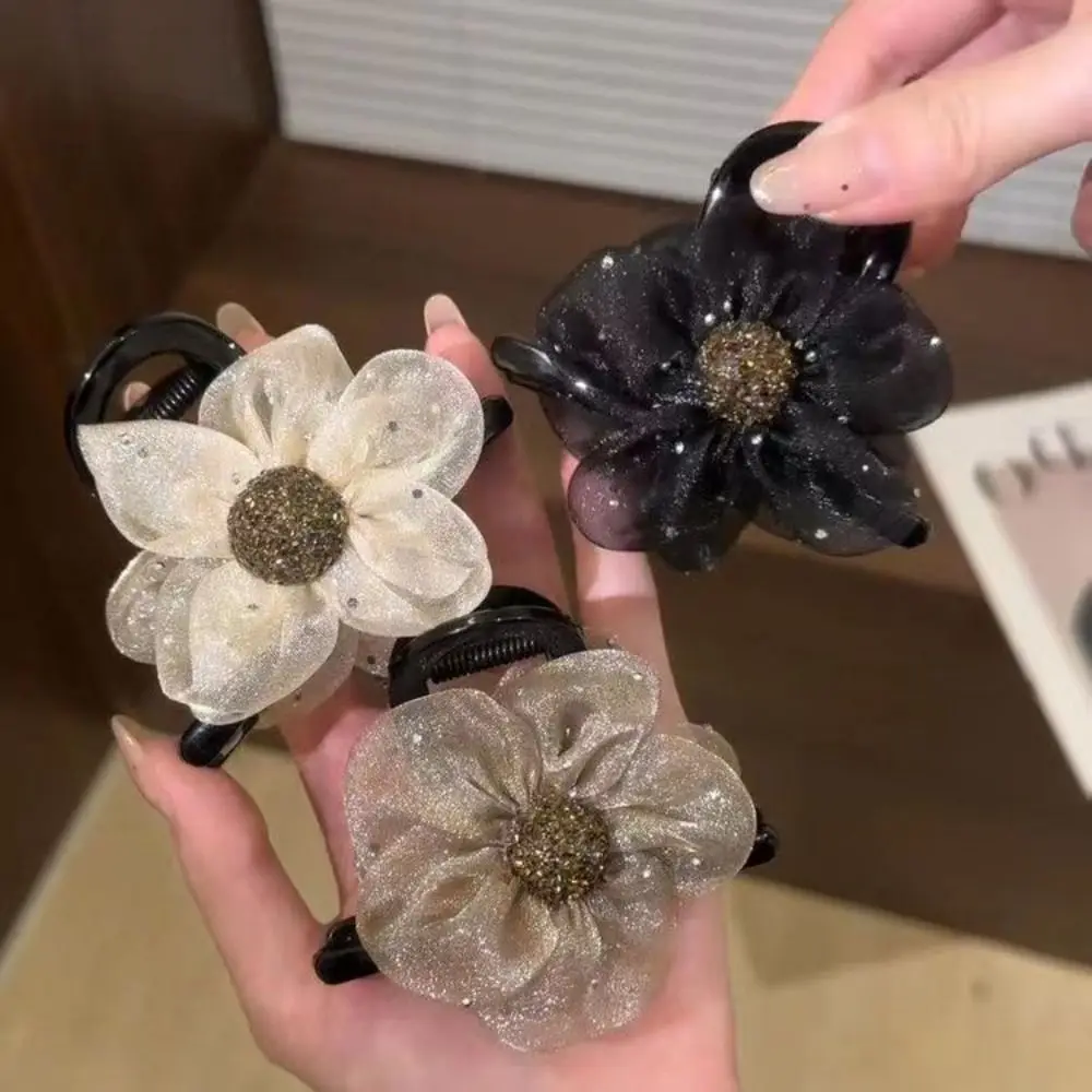 กิ๊ฟหนีบผมกิ๊บติดผมเด็กประดับพลอยเทียมตาข่ายเครื่องประดับผมเรียบง่ายสีทึบแบบหนีบสง่างาม