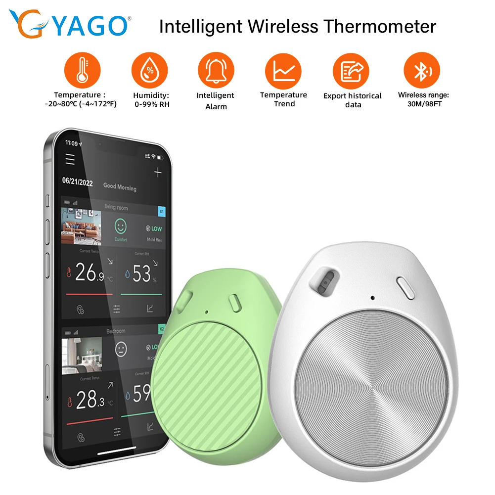 

2Pcs Smart BT Wireless Humidity Thermometer Sensor App Control Hygrometer Pet Thermometer for Home Fish Tank Kennels Catteries