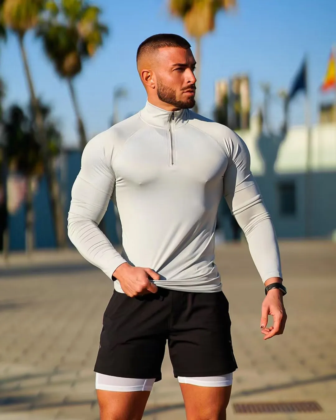 New Spring Half Zip Top Tights Long Sleeve Fitness T-shirt Quick Dry Training Running Elastic Fabric With Rotator Sleeves