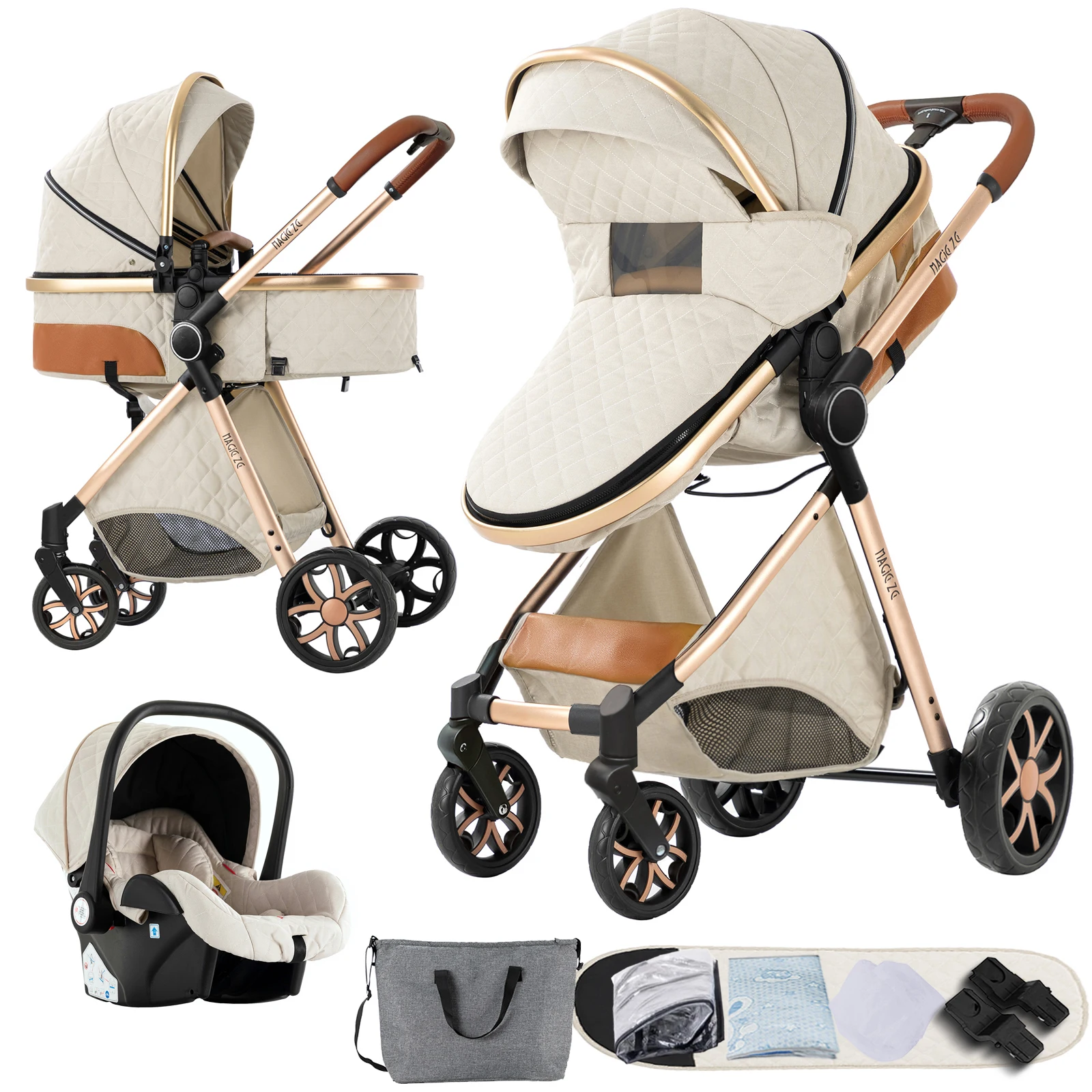 Luxe 3-in-1 kinderwagen reissysteem met autostoel Babykinderwagen Veilige kinderwagen Gladde wielen Comfortabele rit Winter