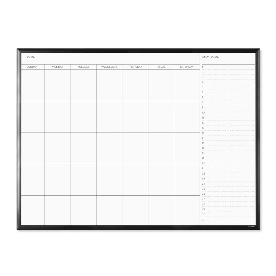 Magnetic Dry Erase Calendar Board 35 x 47 inches Black Aluminum Frame