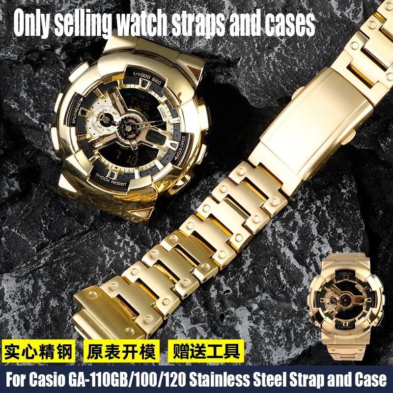 Wath Set For Casio G-SHOCK GA-110 100 120 140 Solid stainless steel Watch Strap Watch case golden silver Watchband Men Bracelet