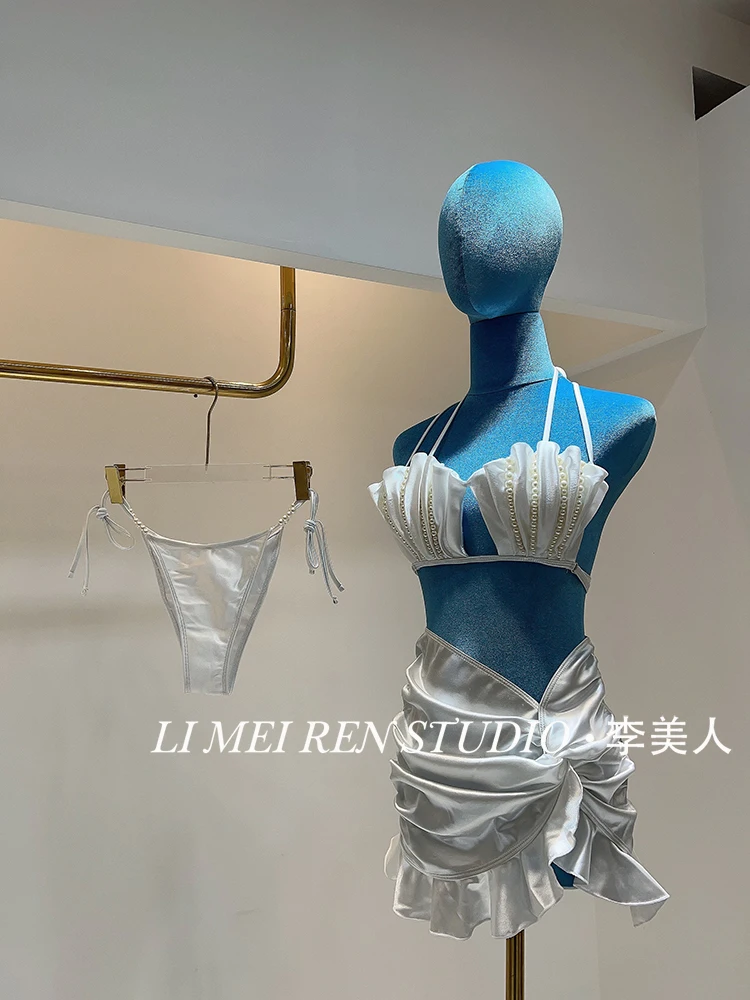 

New Sweet socialite handmade pearl shell skirt style bikini swimsuit women's set