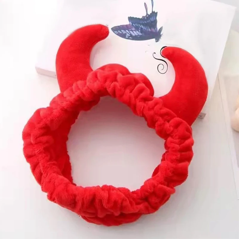 Spa Headband Devil Horn Facial Headband Plush Cosmetic Makeup Headband Washing Face Hair Bands Shower Yoga Head Wraps