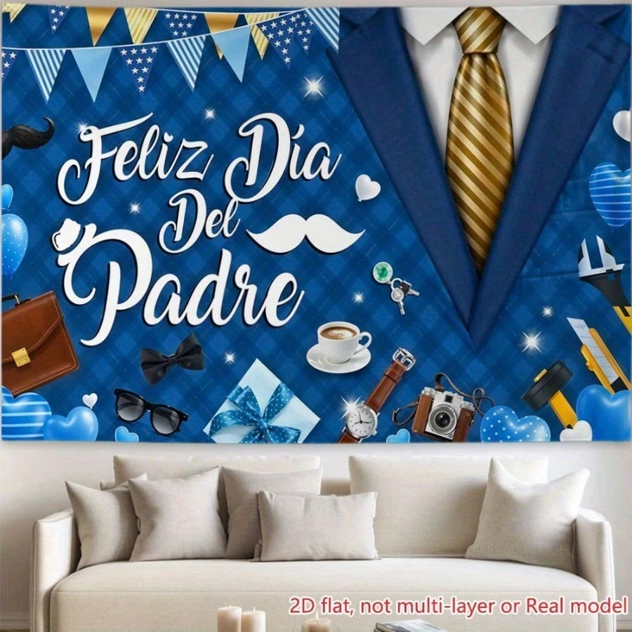 2D Flat 2D Flat - High-Definition Printed Party Banners For Father'S Day Featuring A Blue Suit Backdrop. Ideal For Photo Opport