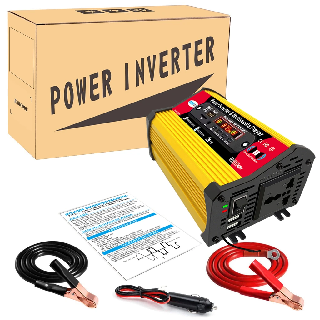 

Power Inverter 4000W Car Inverter DC 12V to AC 220V MP3 Player with Bluetooth Speakers and FM Radio Solar Power System