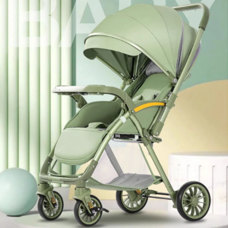 

Коляска-трансформер с амортизацией на четырех колесах, легкая, складная, для сидения и лежания, с высоким положением люльки