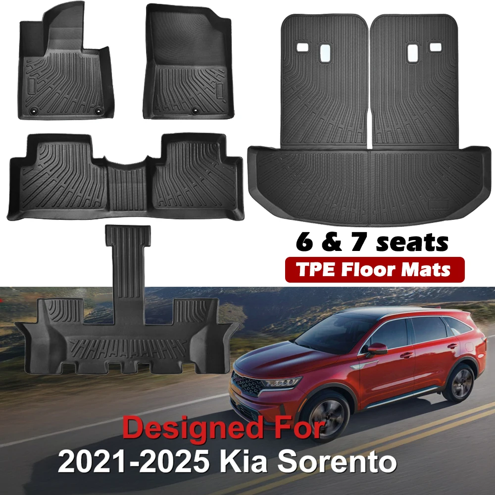 

Floor Mats for Kia Sorento 2021-2025 6/7 Seater,All Weather Protection TPE Trunk Mat with Backrest Mat Accessories(Gas & Hybrid）