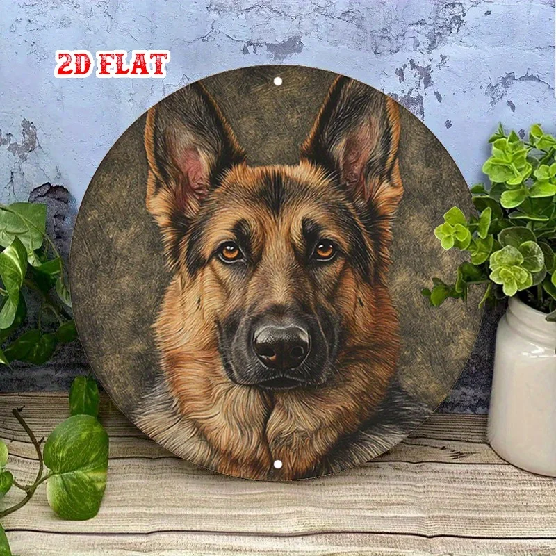 2D plane, 1pc German Shepherd wooden logo - 2D plane circular wooden wall art, dog decoration, 2D plane