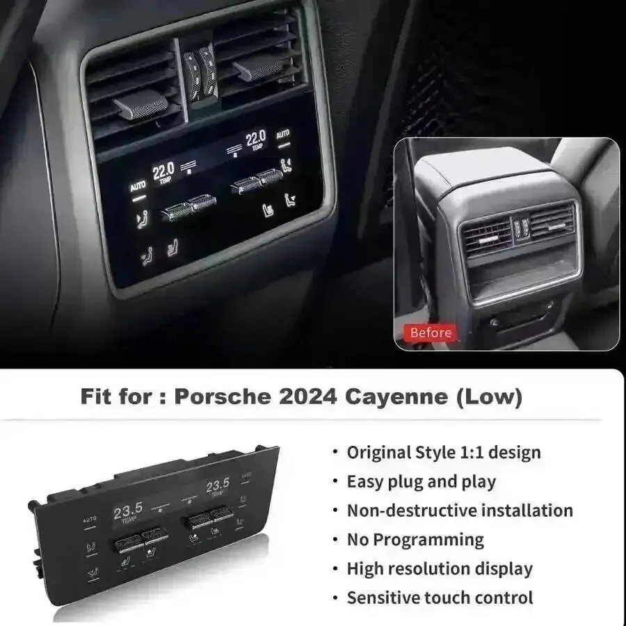 New For Porsche Cayenne 2018-2025 Rear AC Panel Air Conditioning Control 7 INCH LCD Touch Climate Panel Car Accessories