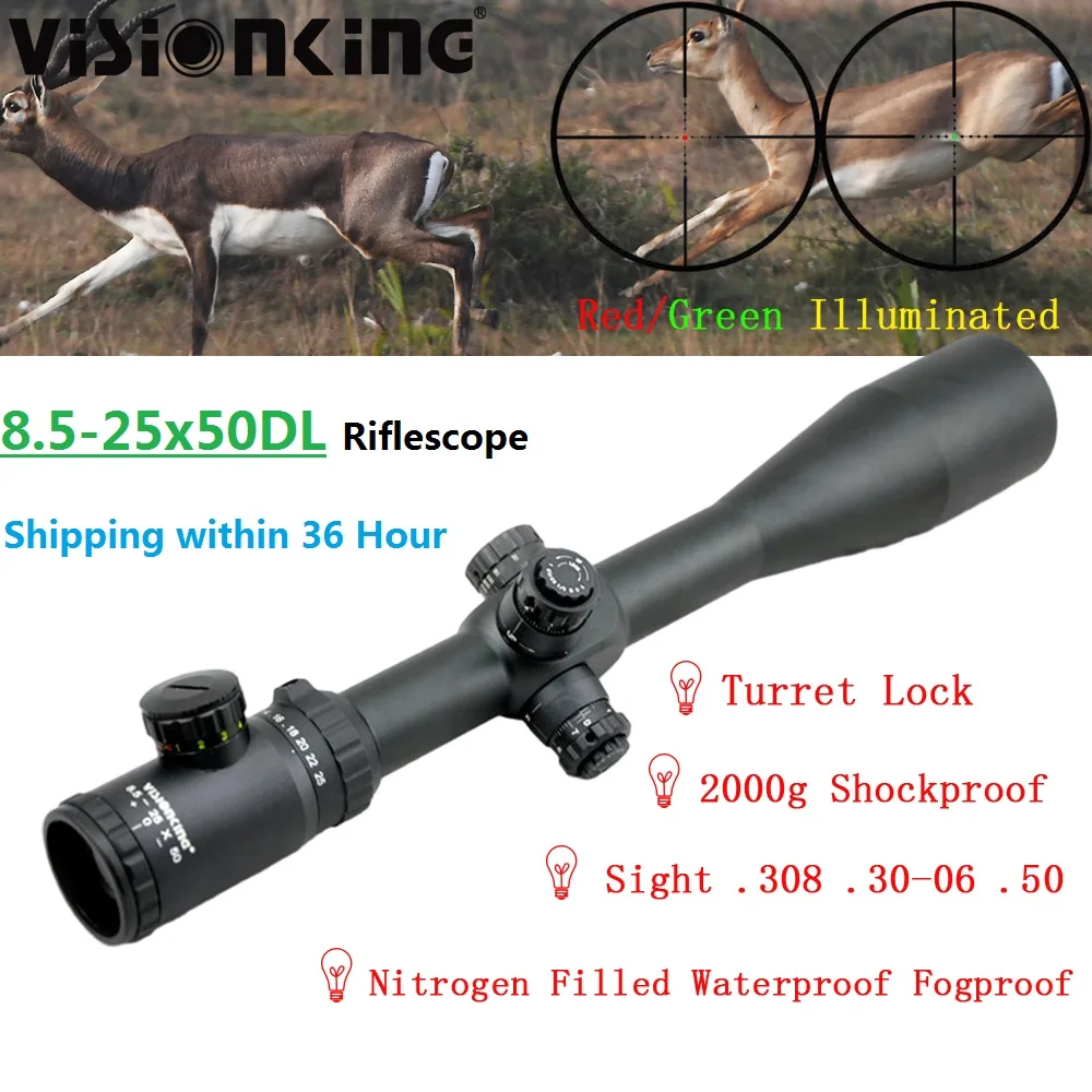 Visionking قوية 8.5-25x50 الصيد Riflescope ميل دوت مضيئة شبكاني الهدف قناص نطاق 30 مللي متر 1/8MOA البصر البصري.308