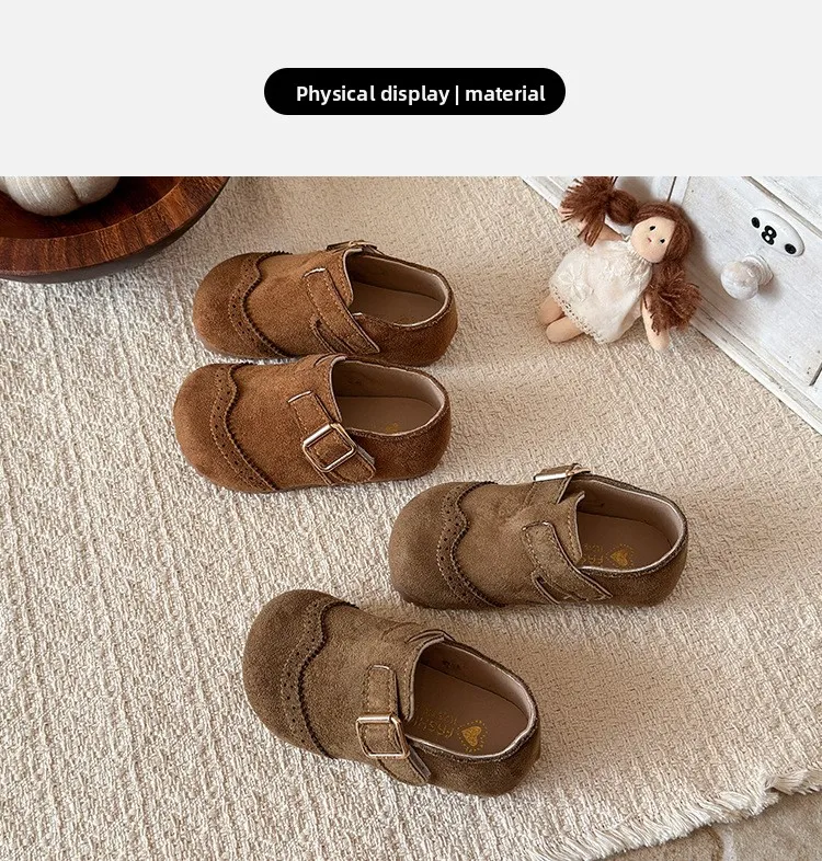 2026 Neue Freizeitschuhe für Jungen und Mädchen, modische Kinderschuhe mit Schnalle, runder Zehenpartie, im britischen Stil, Loafer, Unisex-Schuhe für Kinder, Baby-Laufschuhe – Detail 7