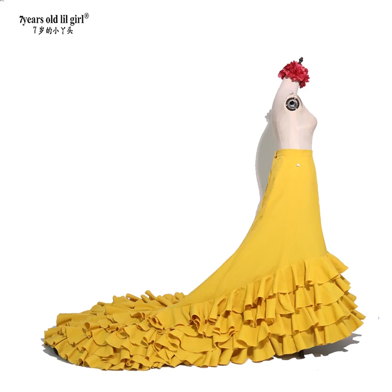 7yearsoldlilgirl Spanish Flamenco Bata Skirt  Multilayer Festival Skirt For Women Costumes CWQ39