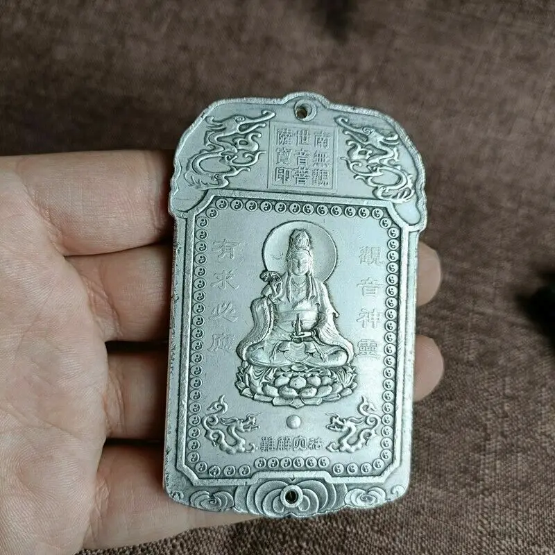 Old Tibetan Buddhism tibet silver handcarved Guanyin Buddha Waist card statue