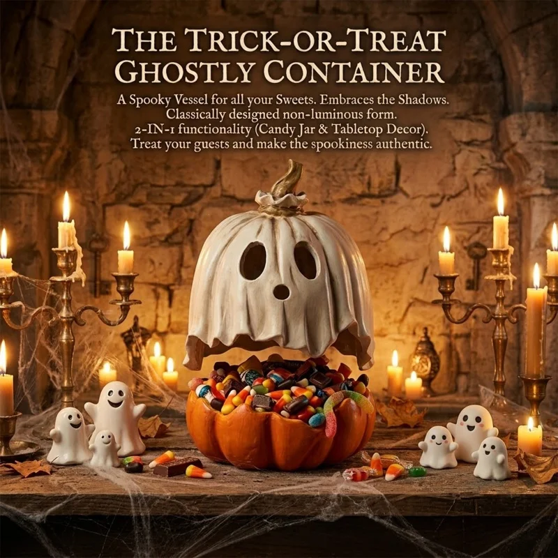 Resin Halloween Shelf Piece With Lid, Candy Bowl Pumpkin Face Stand For Entry Display Party Use And Fall Home