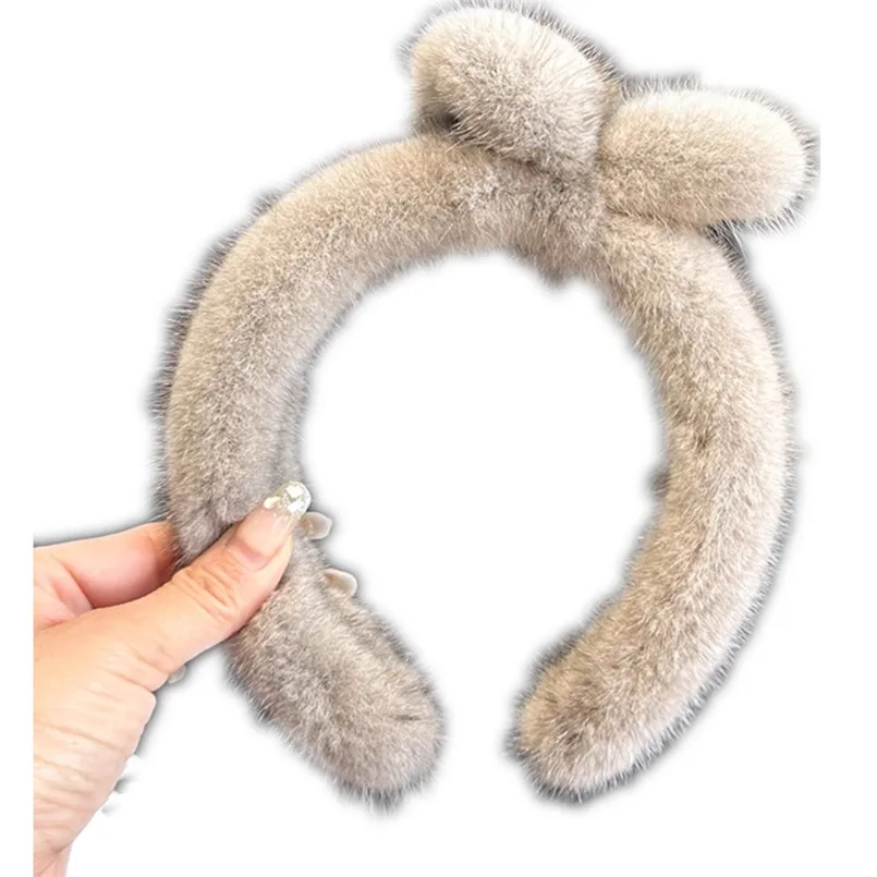 

Женская повязка на голову из натурального меха норки с бантом, милые обручи для волос, роскошный модный аксессуар для волос, элегантная вечеринка
