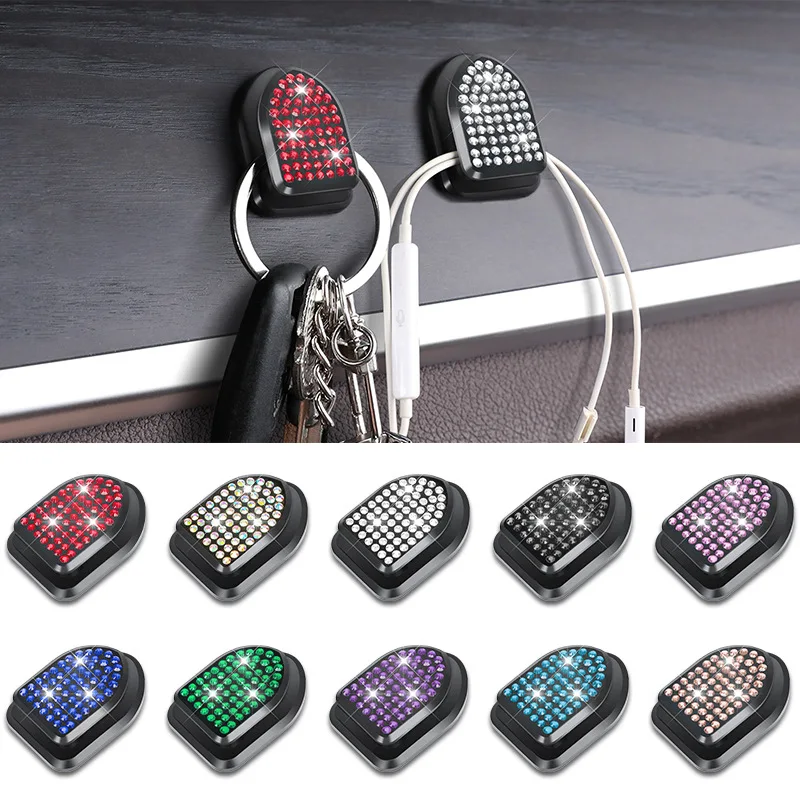 Bling Car Mini Hooks,Multifunctional Adhesive Small Auto Storage Hook,Crystal Rhinestone Dashboard Hanging Hook Car Accessories