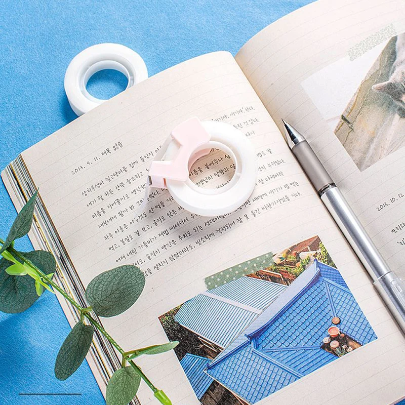 1Pc Transparent Small Tape 12mm Adhesive With Cutting Tool Writable Invisible Correction Stationery