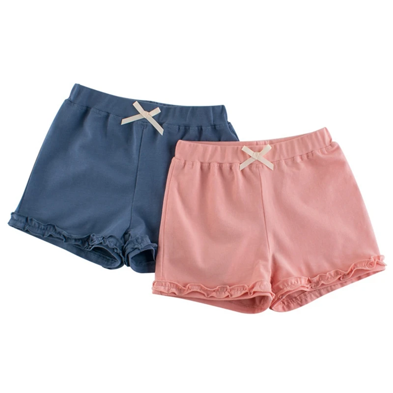 Summer Girls Shorts Bow Solid Color Beach Shorts for Kids Casual Elastic Waist Children Short Pants Sport Clothing Outwear 2-9Y