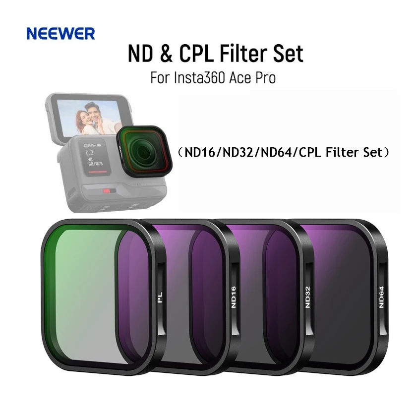 NEEWER ND&CPL Filter Set For Insta360 Ace Pro （with ND16 ND32 ND64 CPL )Action Camera Polarizer Neutral Density Filters