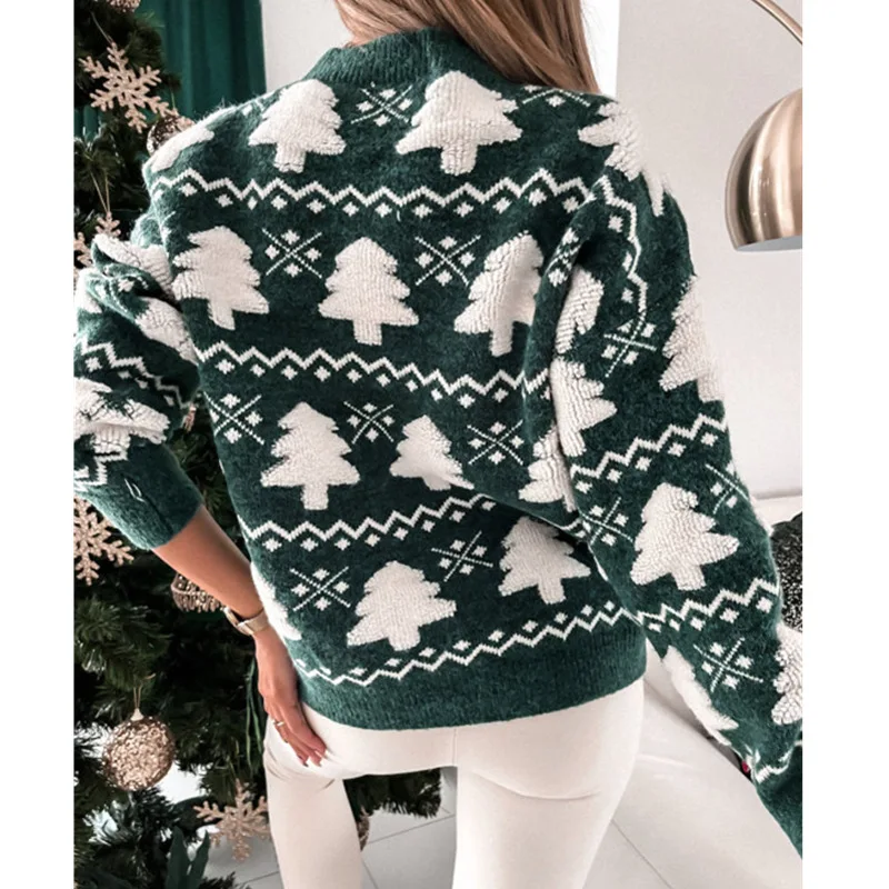 2024 Autumn and Winter Women\'s Christmas Sweater Ladies Half turtleneck Christmas Towel Embroidery Long Sleeve Sweater