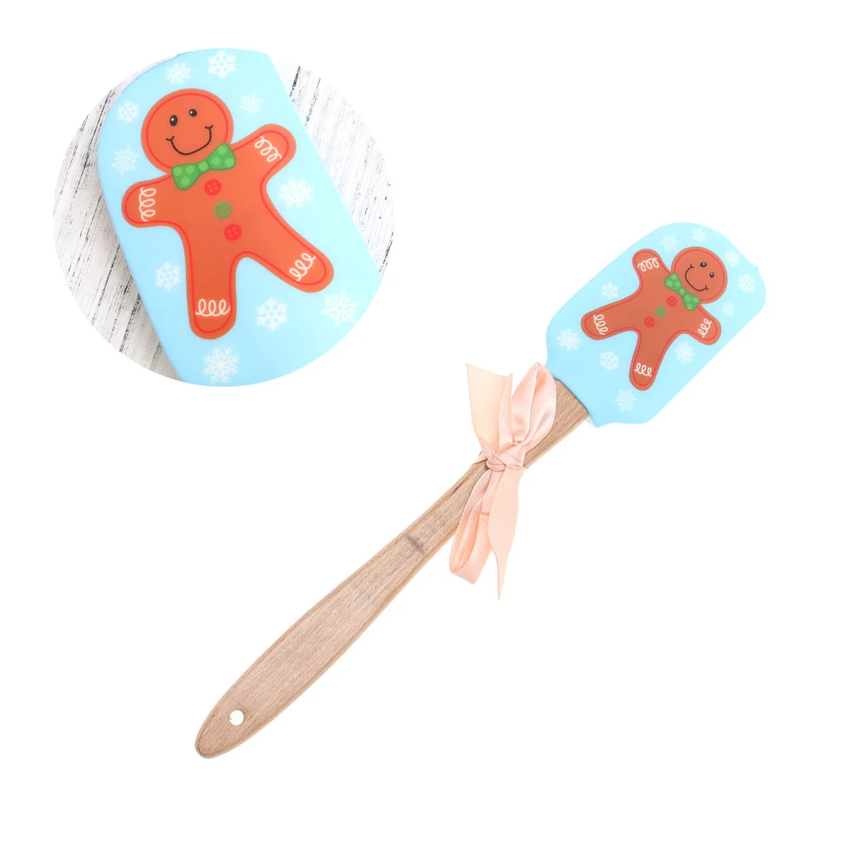 

Christmas Printed Wooden Handle Silicone Spatula Scraper Butter Cake Cream Stirrer Kitchen Baking Tool (Gingerbread Man)