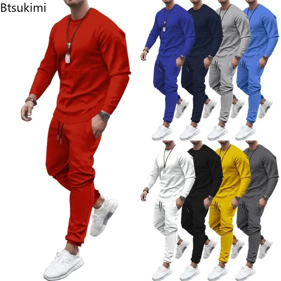 2024 Fashion Style Harajuku Casual Sets Men's Loose Solid Long Sleeve Tops and Pants Sport Two Pieces Sets Men Trend Tracksuit