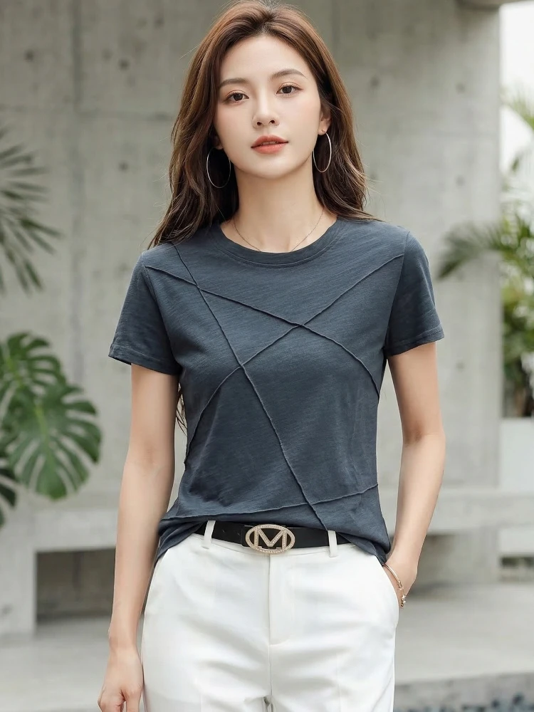 AOSSVIAO 2026 Summer Women's Cotton Loose T-Shirt Korean Casual Short Sleeve Top Trendy Versatile Solid Color T-Shirts