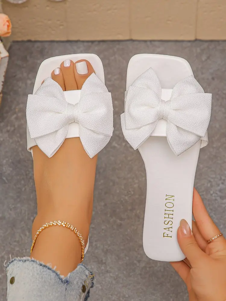 Damen-Flachschuhe, flache, lässige Strandpantoffeln, Sommermode, Schleifen-Sandalen, leichte Outdoor-Schuhe für Damen, Slides für Damen – Detail 13