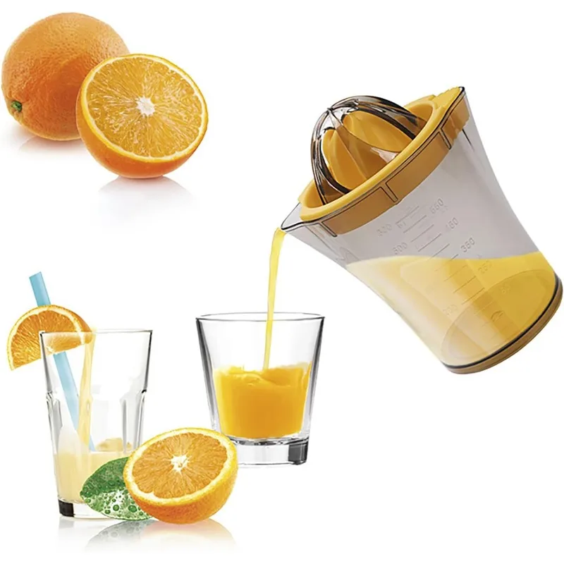 

Manual Citrus Juicer Grater with Measuring Cup, Hand Press Orange Lemon Squeezer, Clear Container with Pour Spout,600ml/20oz