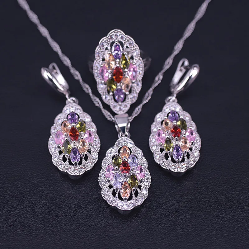 big sale colorful zircon jewelry for women drop earrings necklace ring bridal jewelry in store