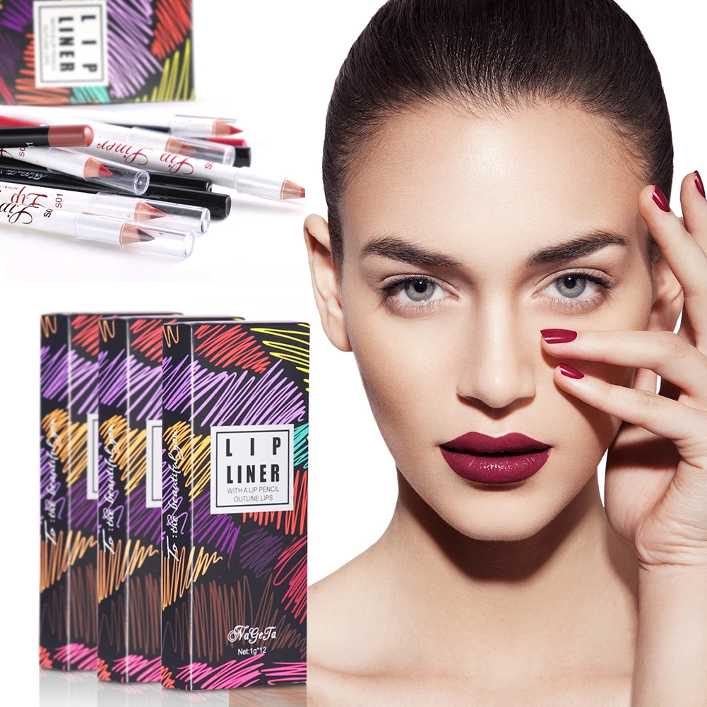 12 Pçs/set Lápis Delineador Labial de Longa Duração Matte Batom Lápis Seguro Multifuncional Mulheres Beleza Make Up Tool