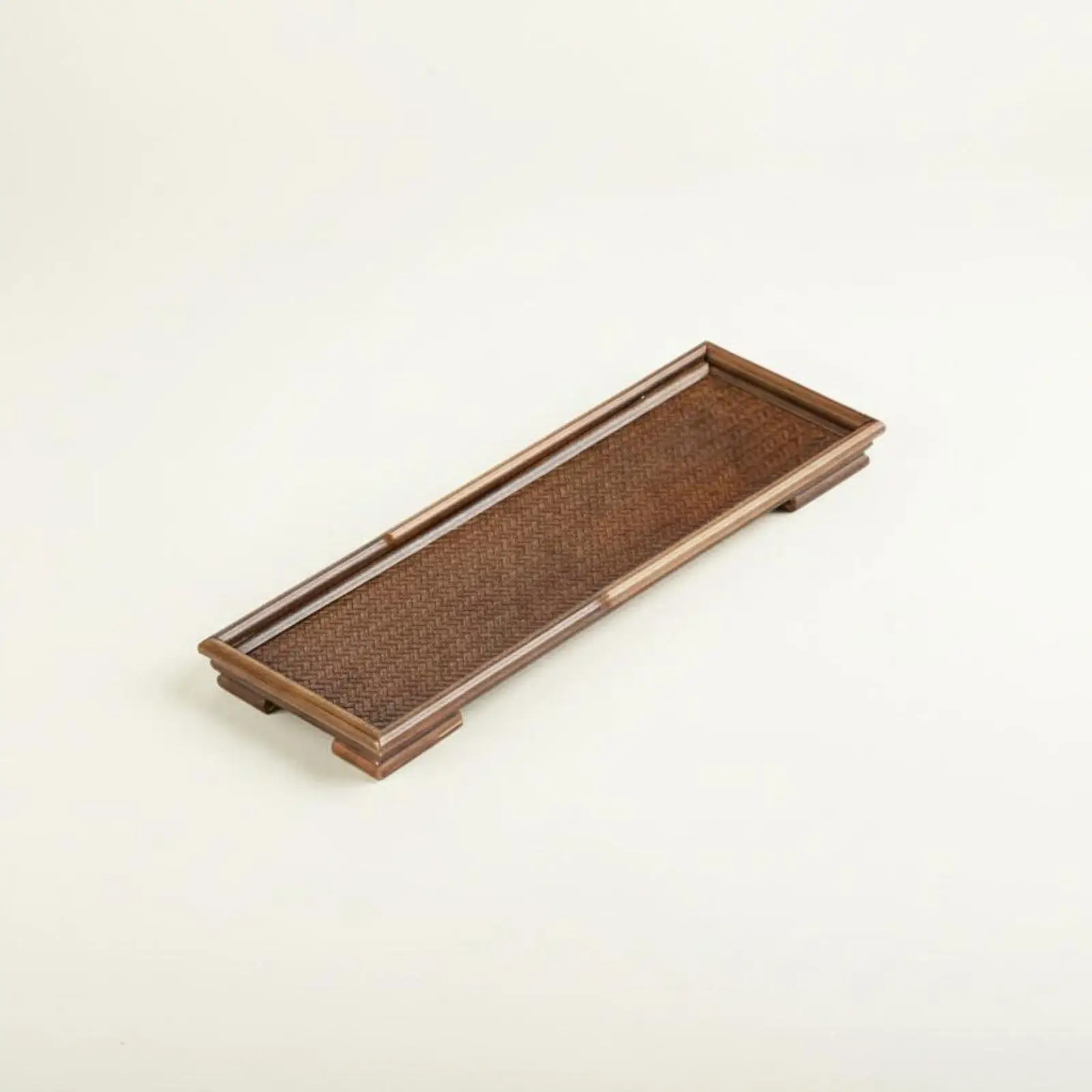 Plateau de service en bambou naturel pour cérémonie du thé avec motif tissé rétro