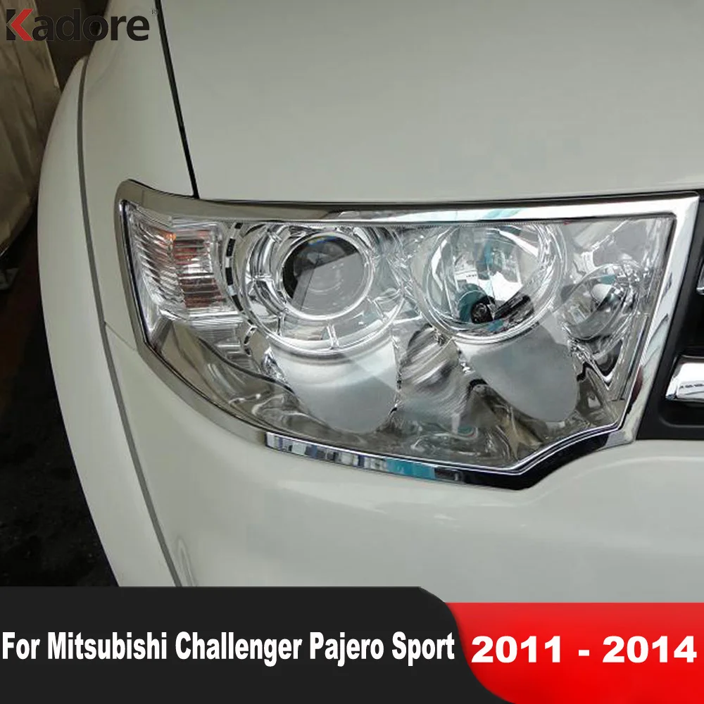 Front Head Light Lamp Cover Trim For Mitsubishi Challenger Pajero Sport 2011 2012 2013 2014 Chrome Car Headlight Frame Trim 2pcs