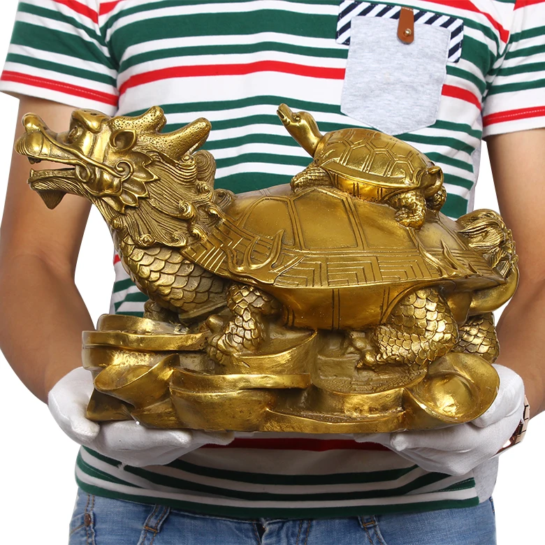 31 CM # town House Protection # office home efficacious protective Talisman  Money Drawing Dragon Turtle FENG SHUI Brass statue