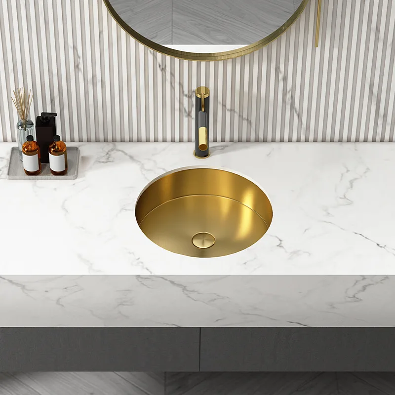 Top Quality Round Gold SUS304 Stainless steel Golden 386*386*120mm Basin sink Luxury Lavabo Wash basin Popular design hand basin