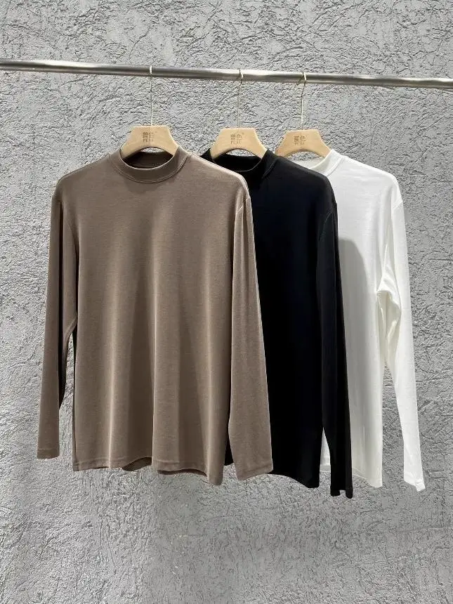 

Модная универсальная мужская эластичная хлопковая футболка с высоким воротником и длинным рукавом для осени