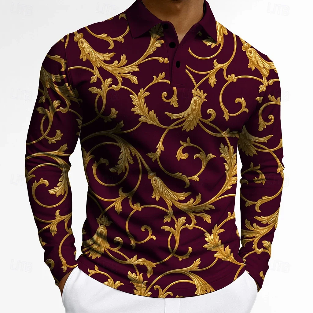 

2025 Men's Floral Polo Long Sleeve Polo Shirts Lapel Vintage Casual Athleisure Daily Wear 3D Print Buttons Spring Fall Winter