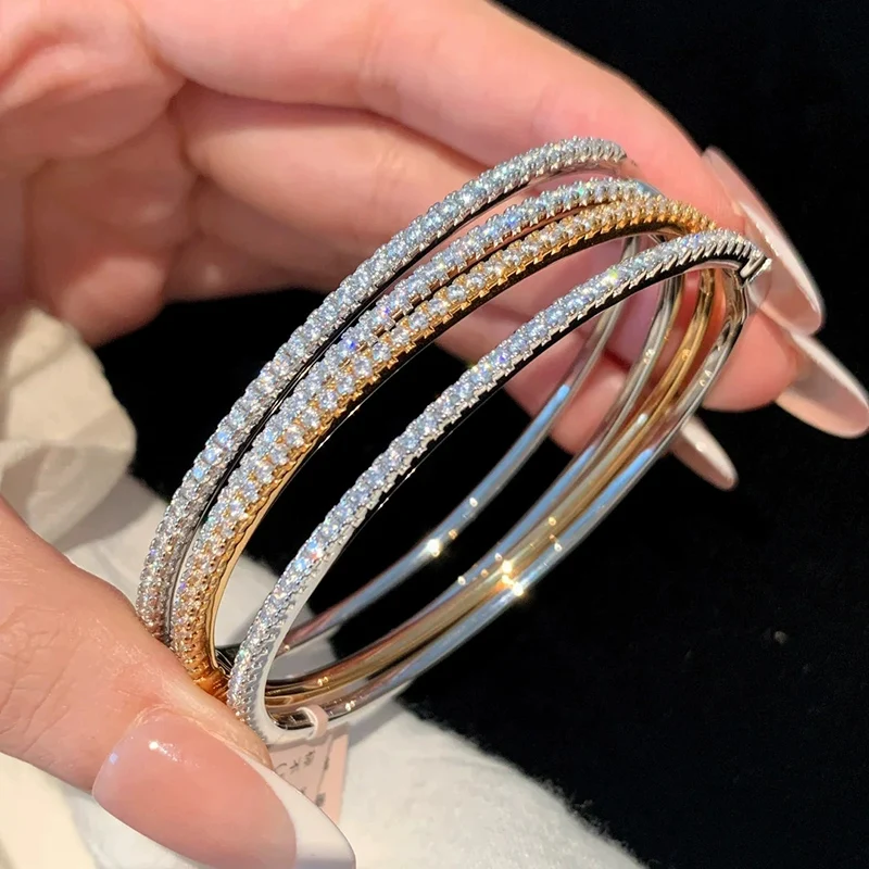 Fashionable Light Luxury Half Circle Zircon Bangle for Women Exquisite Sparkling Starry Sky Full Zircon Bangles For Women Gift