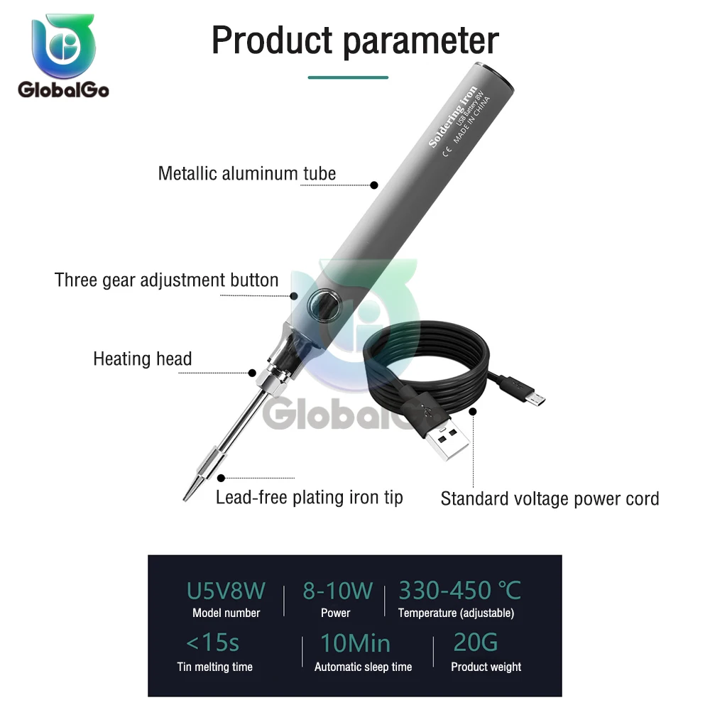 Mỏ hàn sạc USB Bộ mỏ hàn điện 5V 8W sắt Hàn kỹ thuật số có thể điều chỉnh nhiệt độ kèm giá đỡ dây thiếc