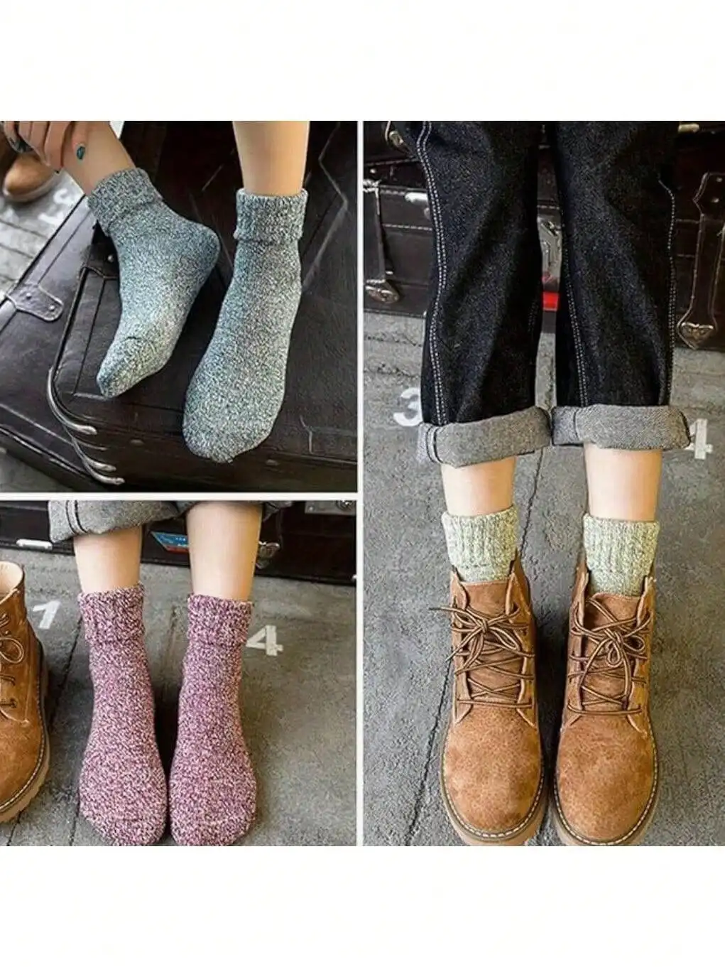 1/5 أزواج من جوارب الكشمير غير الرسمية بلون سادة للشتاء الدافئ جوارب متوسطة الطول سميكة هاراجوكو جوارب نسائية مضادة للتجمد (بدون بطاقة) #2