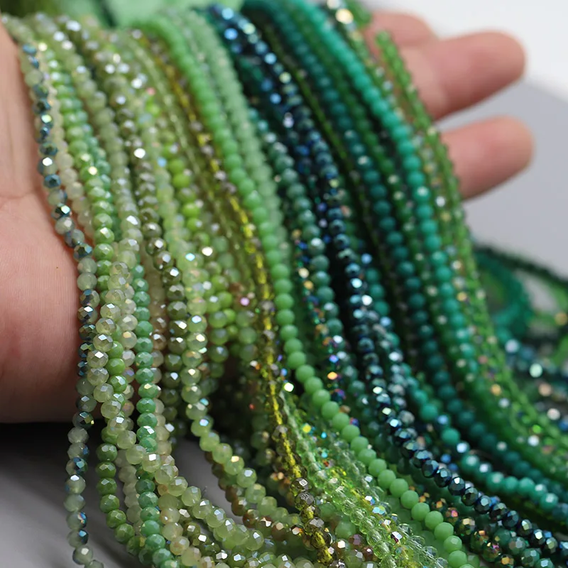 4mm Green Color Rondelle Crystal Glass Beads, Faceted Loose Spacer Beads for Jewelry Making DIY Handmade