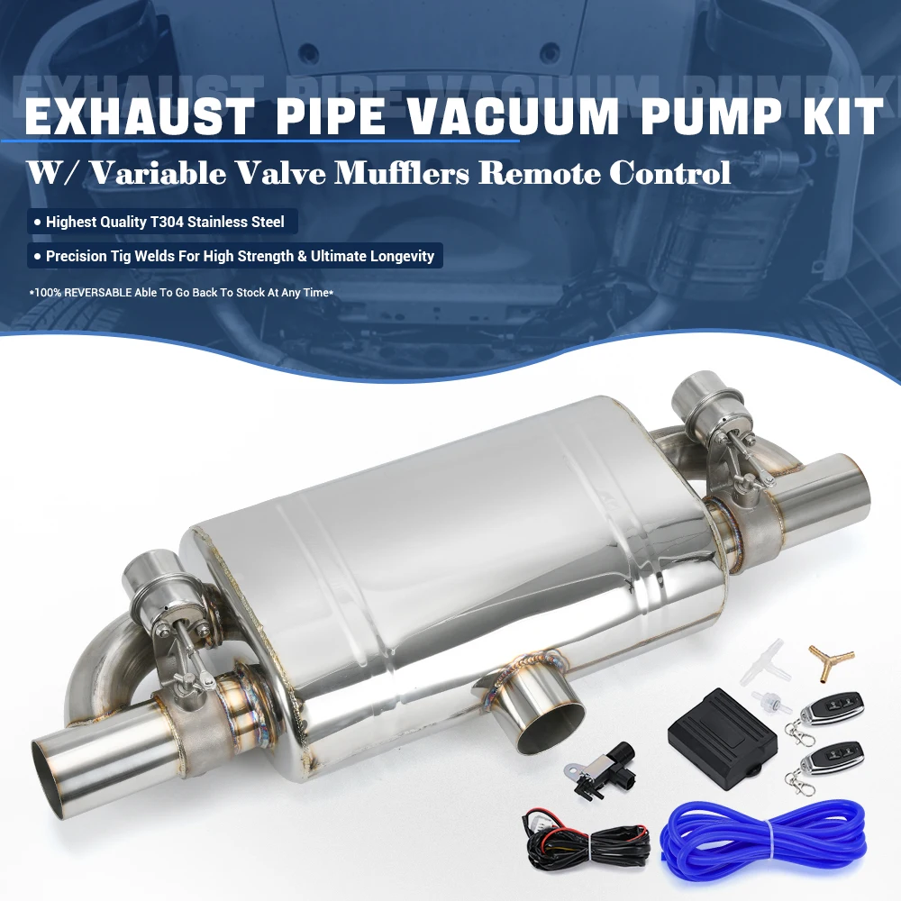 Car Exhaust Pipe Vacuum Pump Variable Valve Mufflers Remote Control Stainless Steel Universal T Shape One In Two Out 63MM 76MM