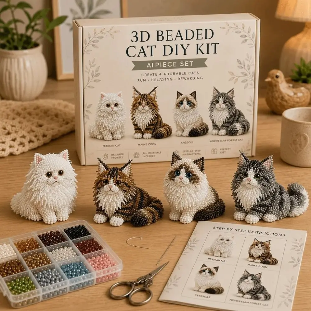 Tiny Beads 3D Beaded Animal Kit Animal Shape Creative Craft Bead Weaving Kit Cute Design DIY Bead Craft Kit Creative Activity