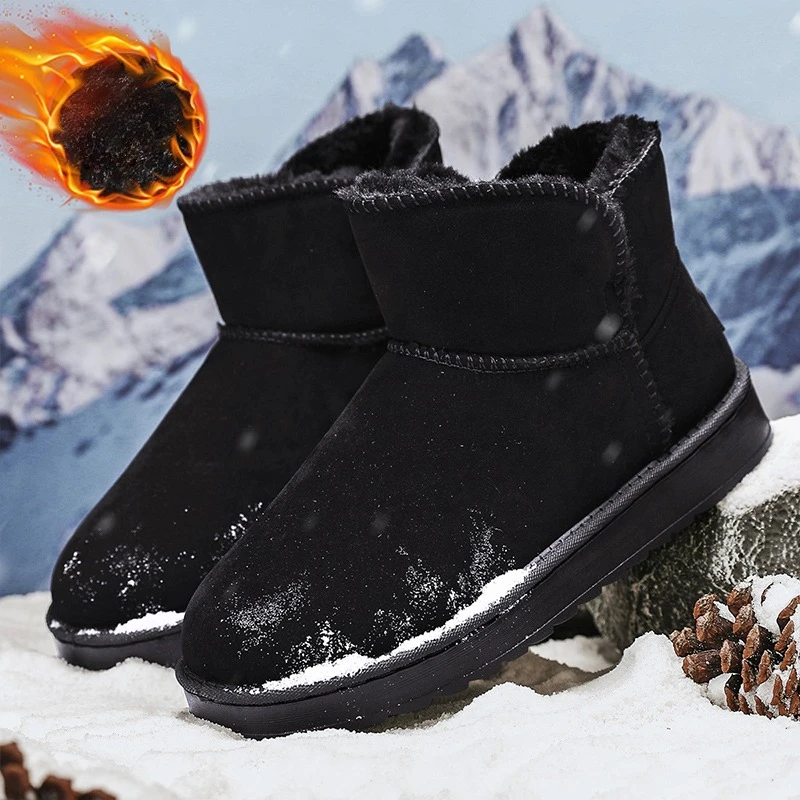 Snow Boots for Men Casual Winter Shoes Platform Non-slip Warm Fur Ankle Boots Plush Combat Outdoor Hiking Motorcycle Boots
