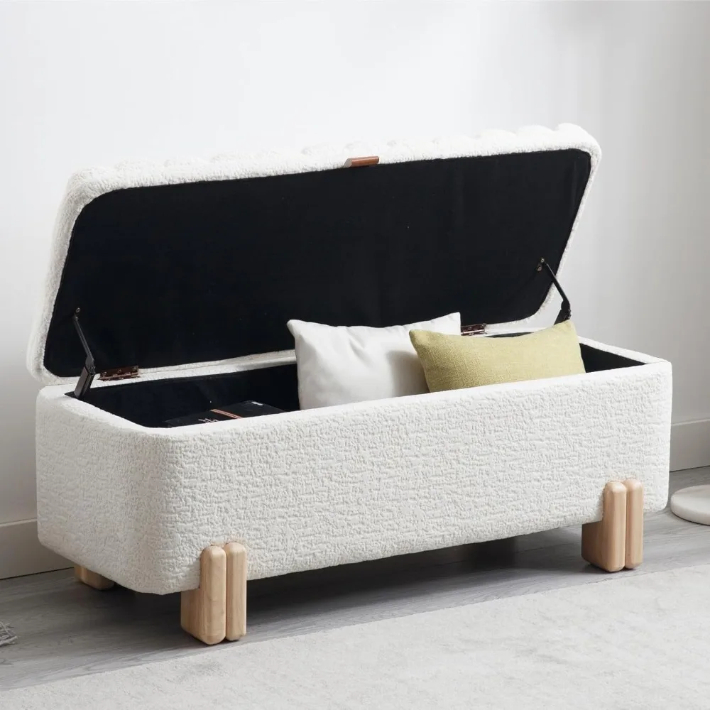 

Storage Bench Faux Fur Entryway Bench 45” Upholstered Bench with Seating for Living Room, Bedroom
