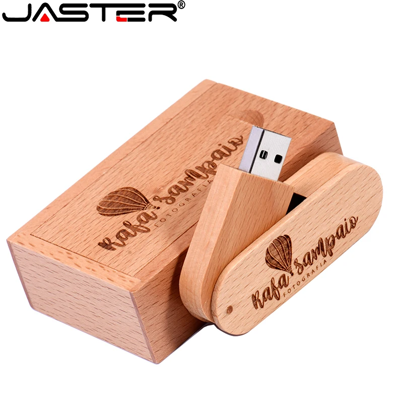 Beech Wood USB Flash Drive 64GB Free Custom Logo Pen Drive 32GB Rotatable Memory Stick Creative Business Gifts Pendrive 16GB 8GB