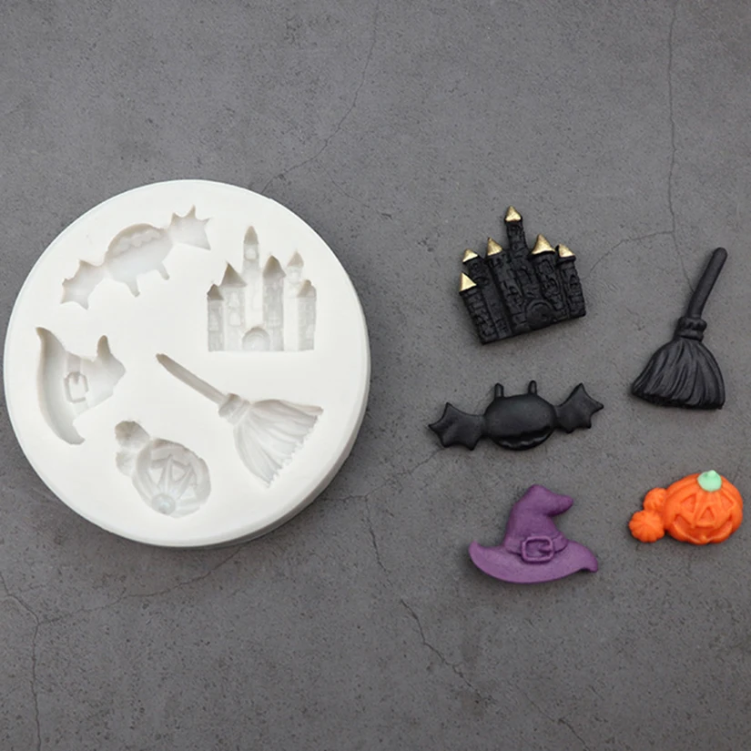 

Halloween Broom Bat Jack-O'-Lantern Silicone Sugarcraft Mold Resin Tools Cupcake Baking Mould Fondant Cake Decorating Tools