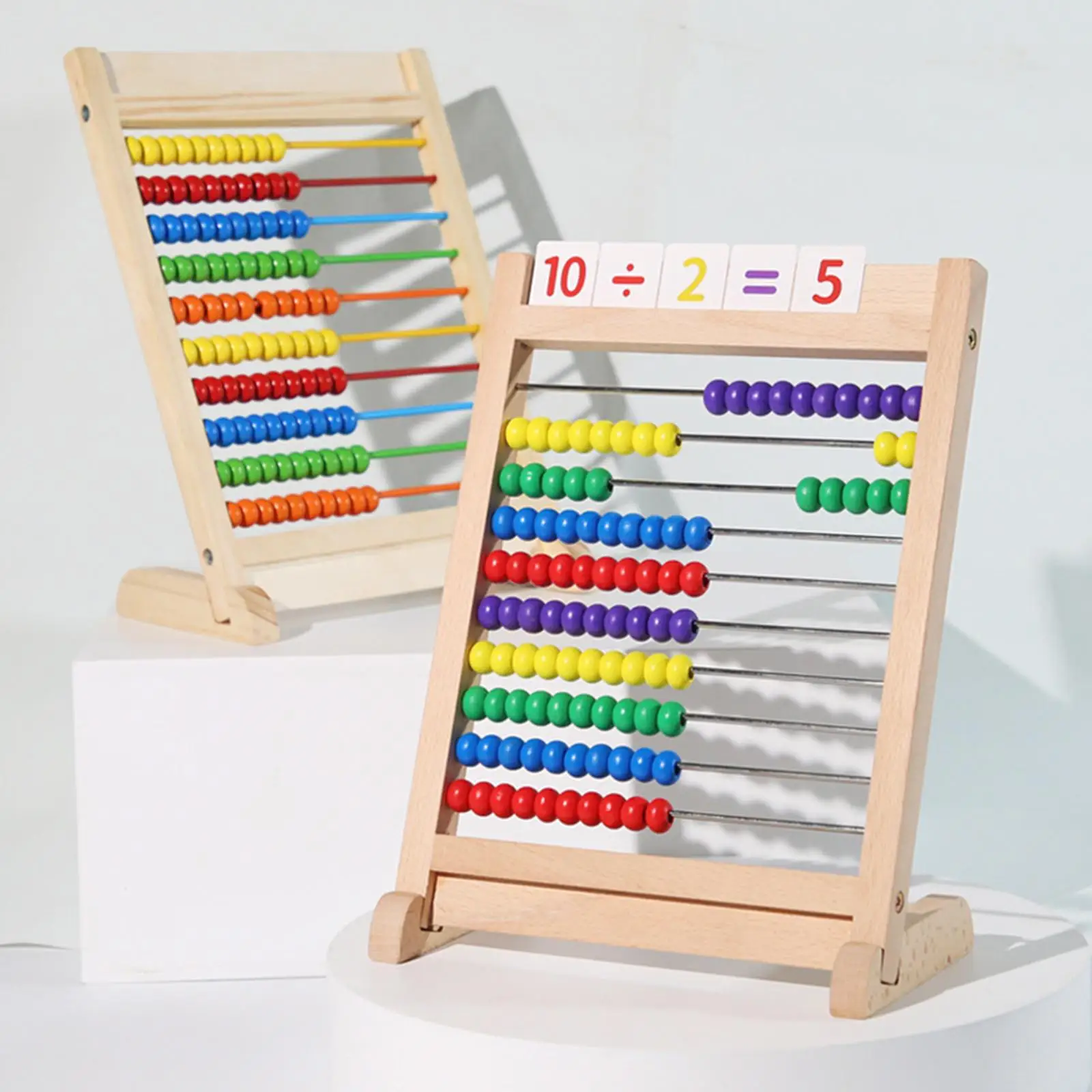 Colorful Wooden Abacus Ten Frame Set Educational Counting Toy Math Manipulatives for Kids