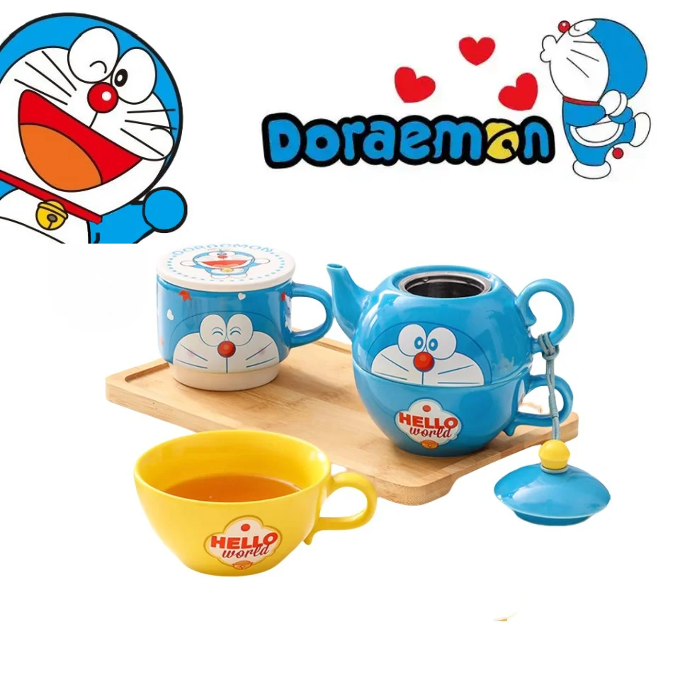 

New Doraemon Cartoon Cute Peripherals Ceramic Tea Set Living Room Office Personality Creative Teapot Exquisite Holiday Gifts